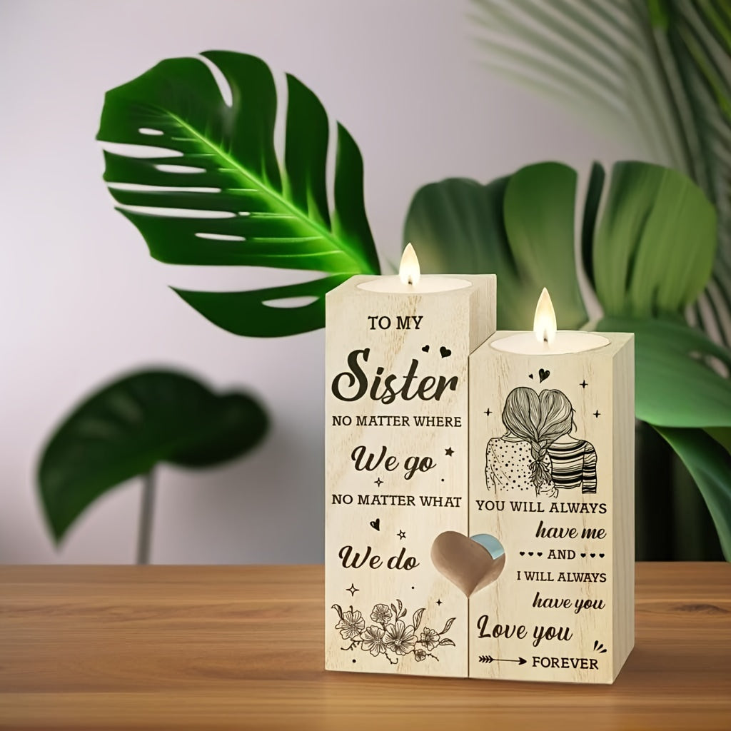Heart-Shaped Wooden Candle Holder – Gift for Sisters, Christmas, Birthday, Thank You Gift