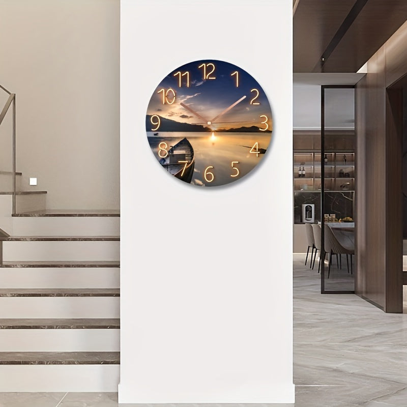 12-Inch Ronde Stille Wandklok - Glas, Modern Ontwerp