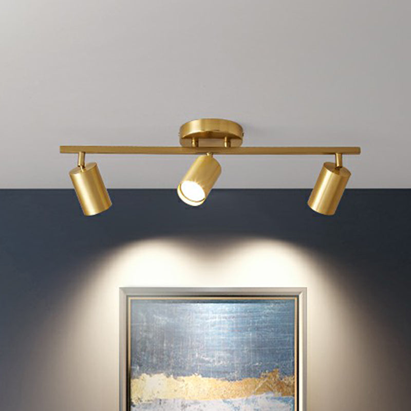 Minimalist LED Ceiling Lamp with Golden Tubular Track and Metal Shade