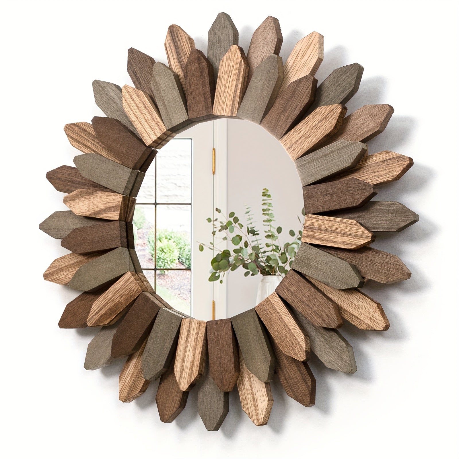 Houten Spiegel met Bloemvormig Frame – Wandgemonteerde Decoratieve Spiegel voor Woonkamer, Slaapkamer en Badkamer