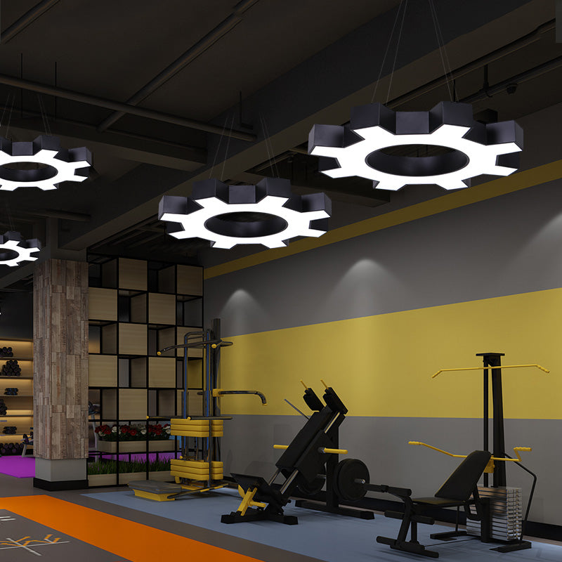 Gear Shaped Gym Pendant Lamp - Metallic Modern Style LED Hanging Lamp Fixture
