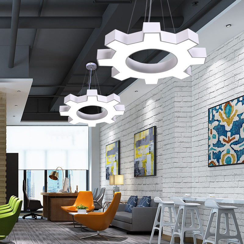Gear Shaped Gym Pendant Lamp - Metallic Modern Style LED Hanging Lamp Fixture
