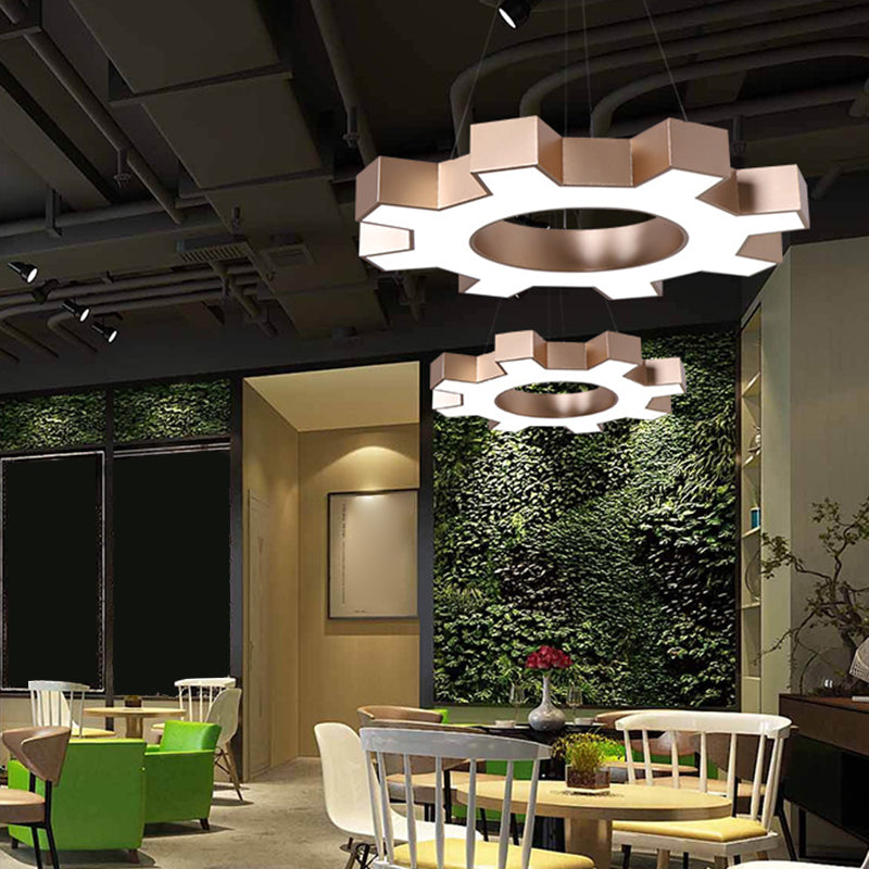 Gear Shaped Gym Pendant Lamp - Metallic Modern Style LED Hanging Lamp Fixture