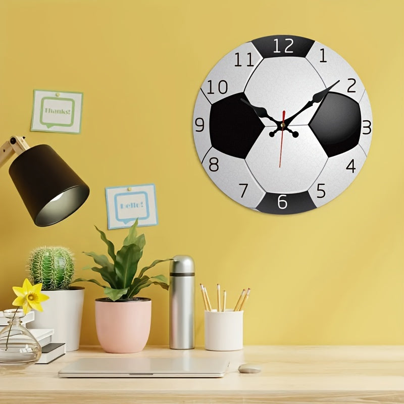 Wooden Wall Clock with Soccer Design - Silent Clock for Living Room and Bedroom