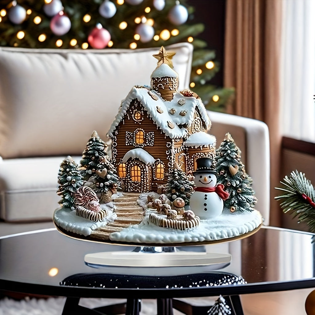 DecoGember - Acryl Gemberhuis met Sneeuwman, Moderne Kerst Tafeldecoratie