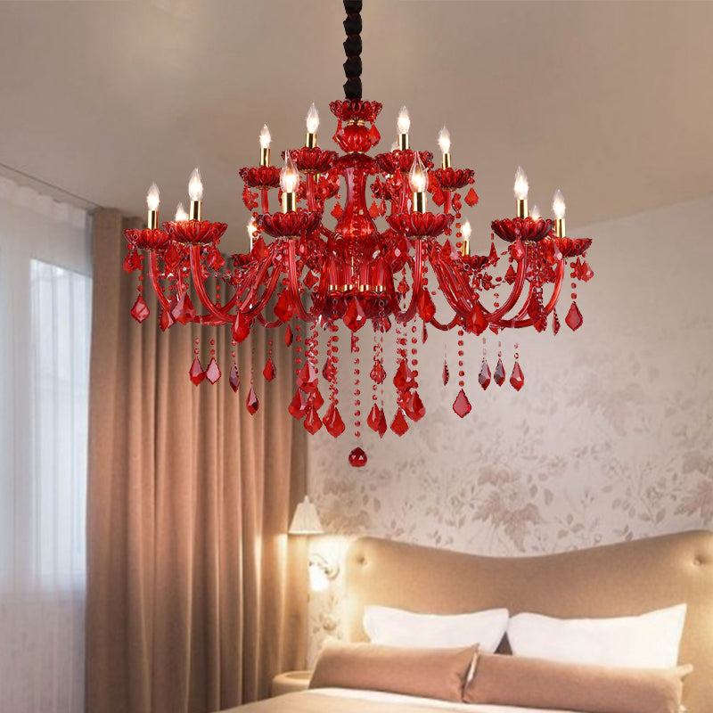 Lampadario moderno rosso con cristalli