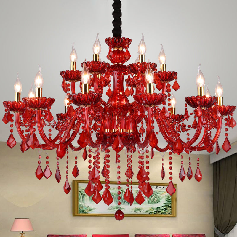 Lampadario moderno rosso con cristalli