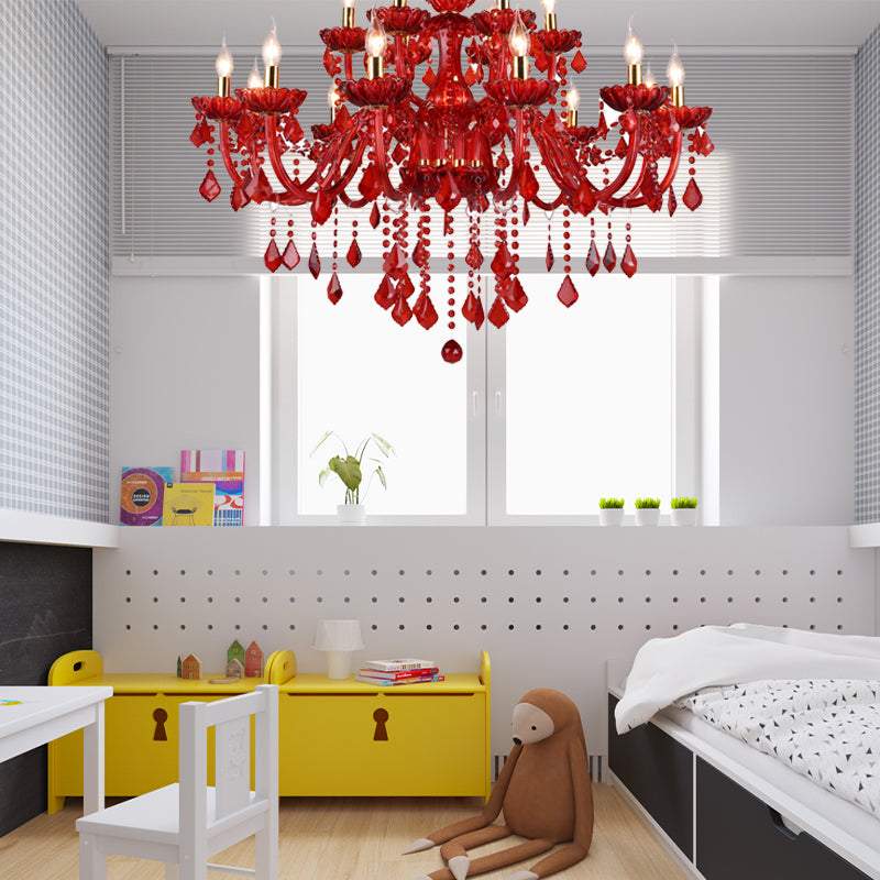 Lampadario moderno rosso con cristalli