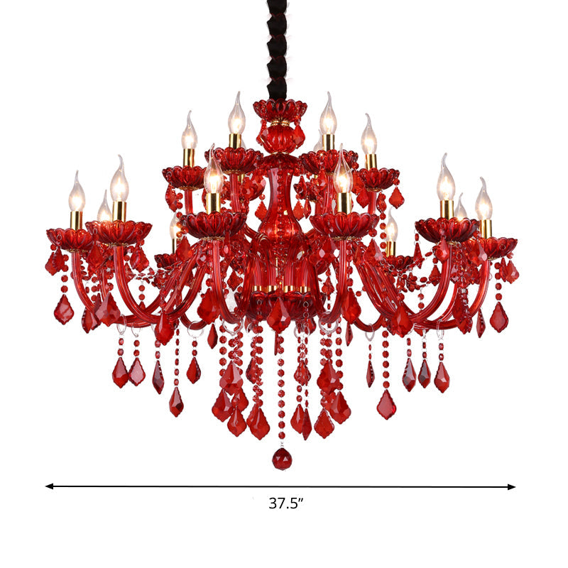 Lampadario moderno rosso con cristalli