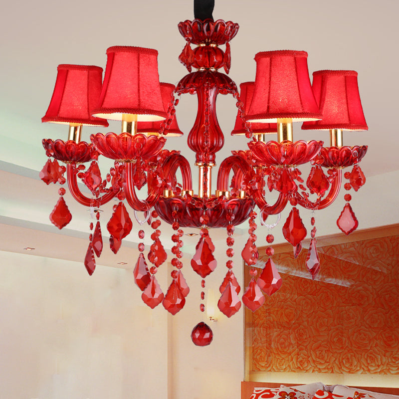 Lampadario moderno rosso con cristalli