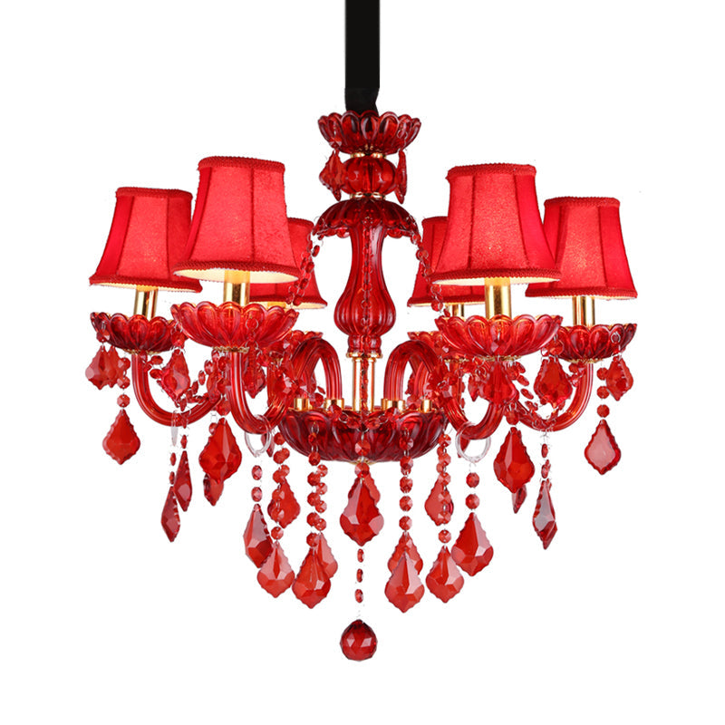 Lampadario moderno rosso con cristalli