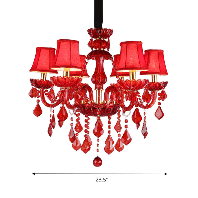 Lampadario moderno rosso con cristalli