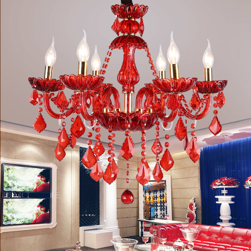 Lampadario moderno rosso con cristalli