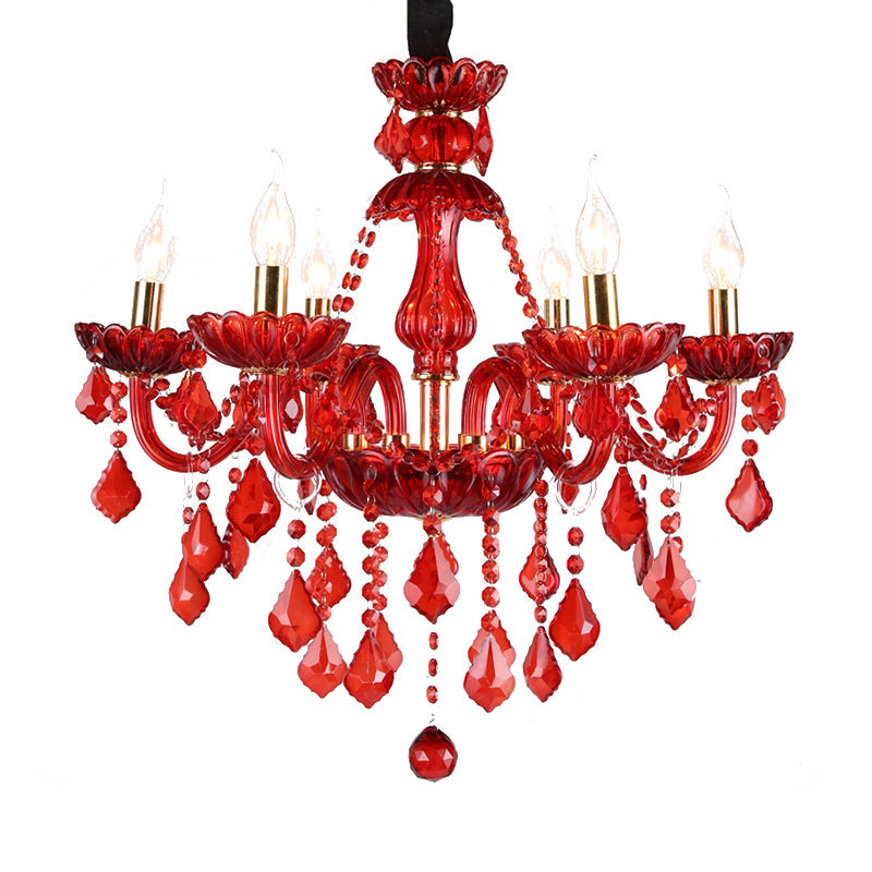 Lampadario moderno rosso con cristalli