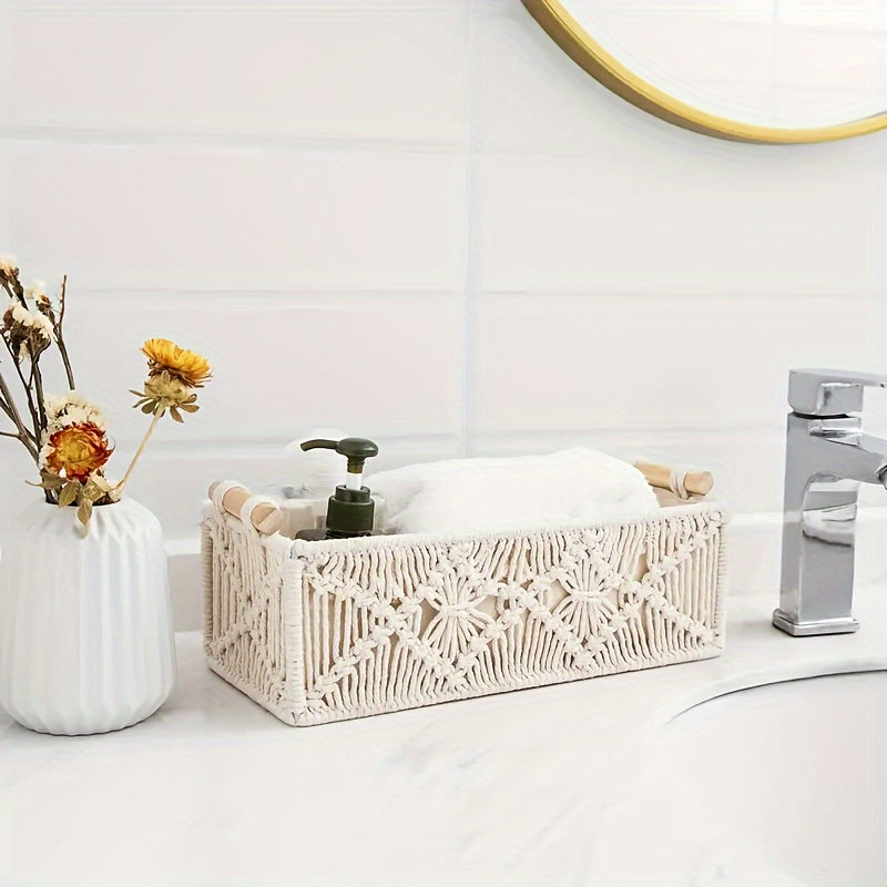 Boho Opbergmand – Handgemaakte Gevlochten Organizer voor Badkamer, Slaapkamer en Woonkamer