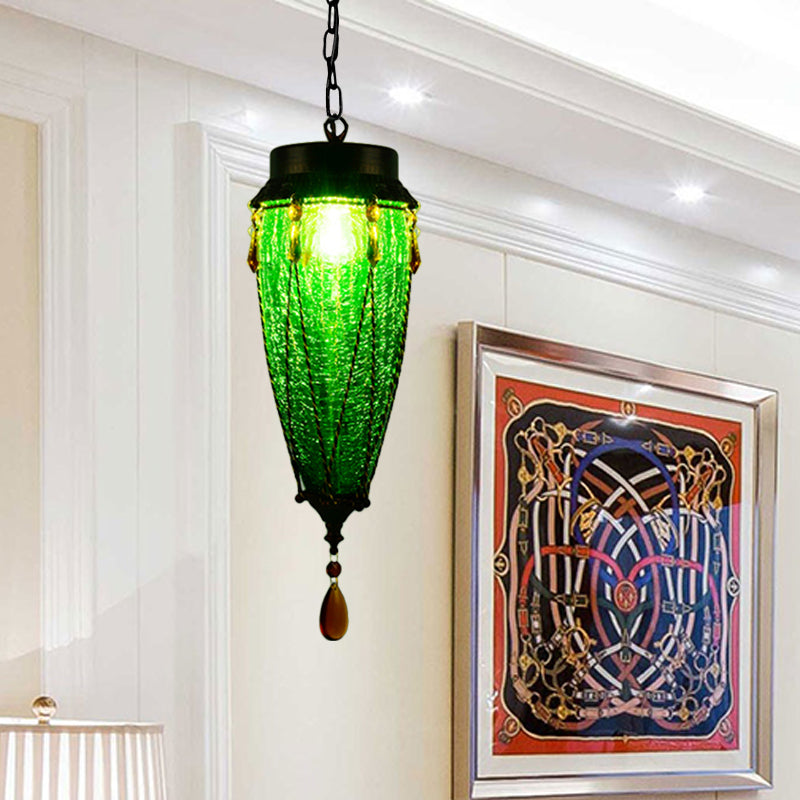 Vintage Style Pendant Lamp Glass Conical Red/Yellow/Blue