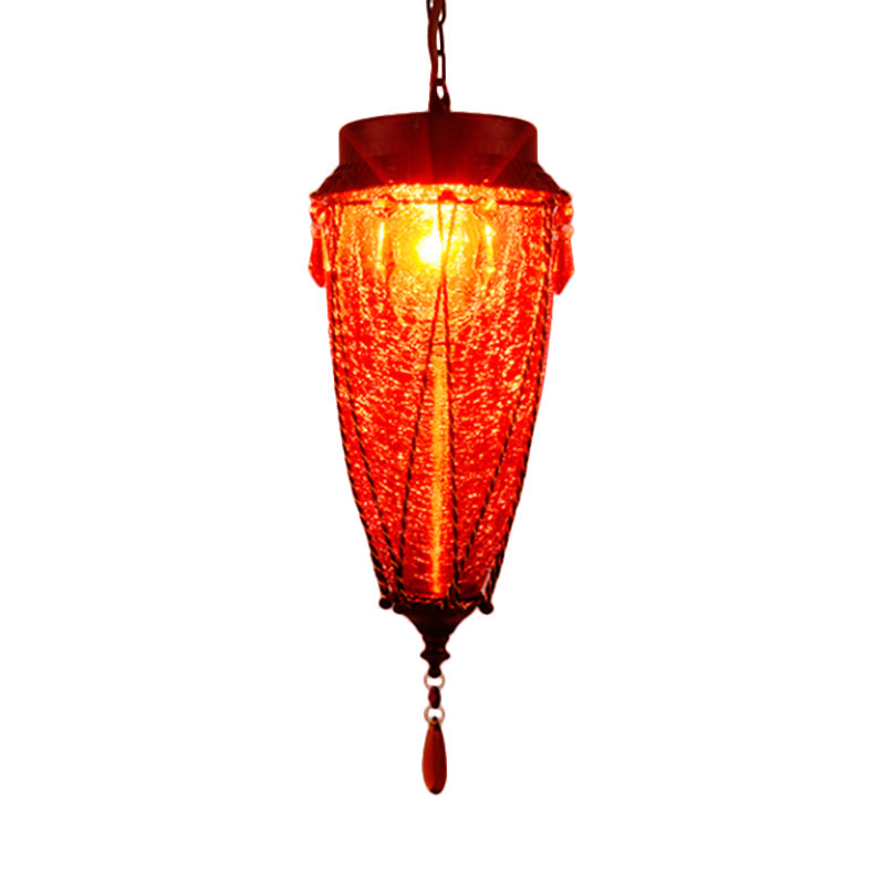 Vintage Style Pendant Lamp Glass Conical Red/Yellow/Blue
