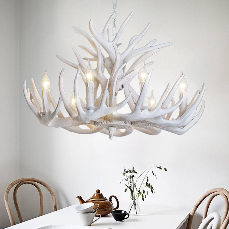 AntlerGlow – Witte Gewei Kroonluchter in Rustieke Hars voor Woonkamers