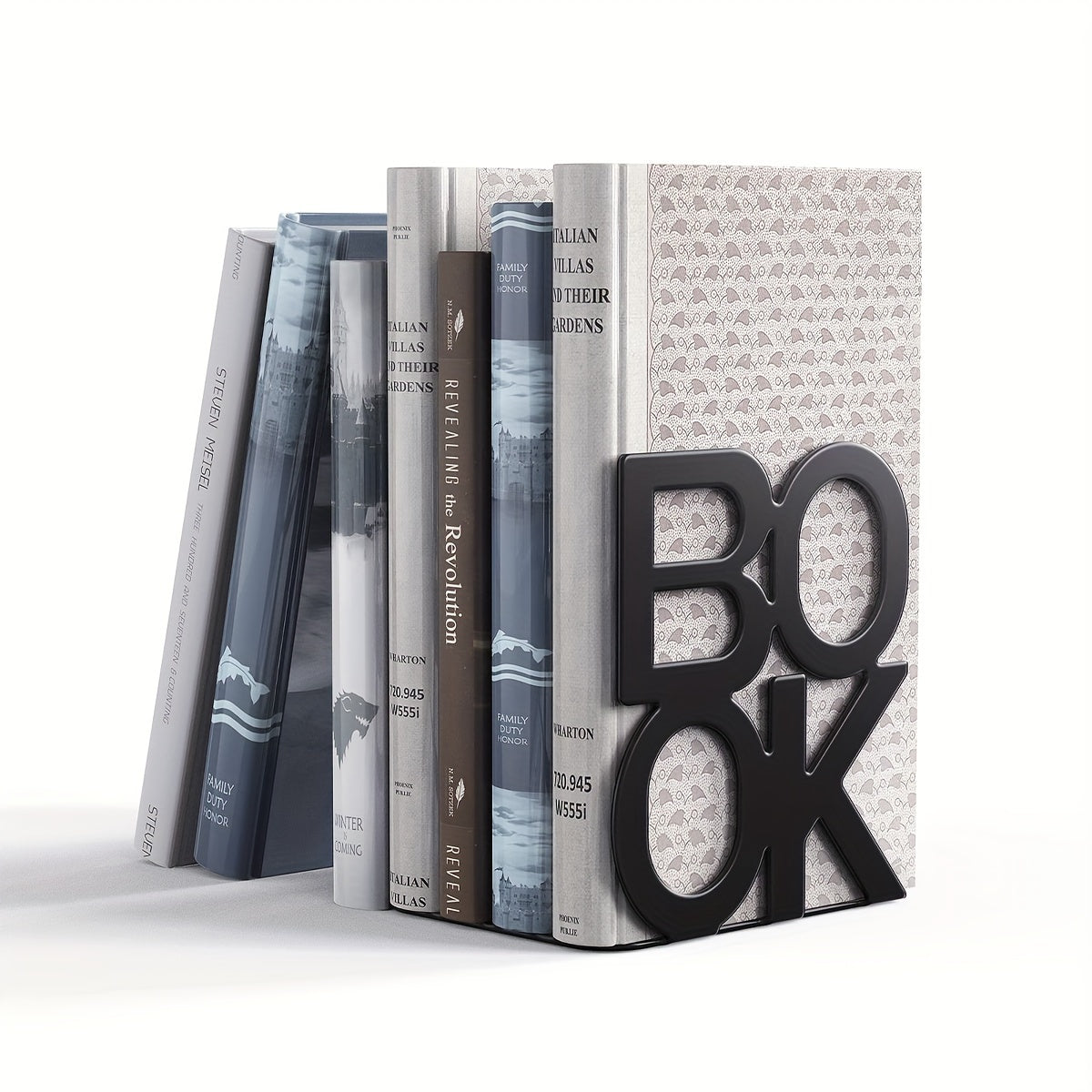 2-Pack IJzeren Boekensteunen met Gelakte Afwerking - Decoratief L-vormig Design met ‘BOOK’ Opschrift