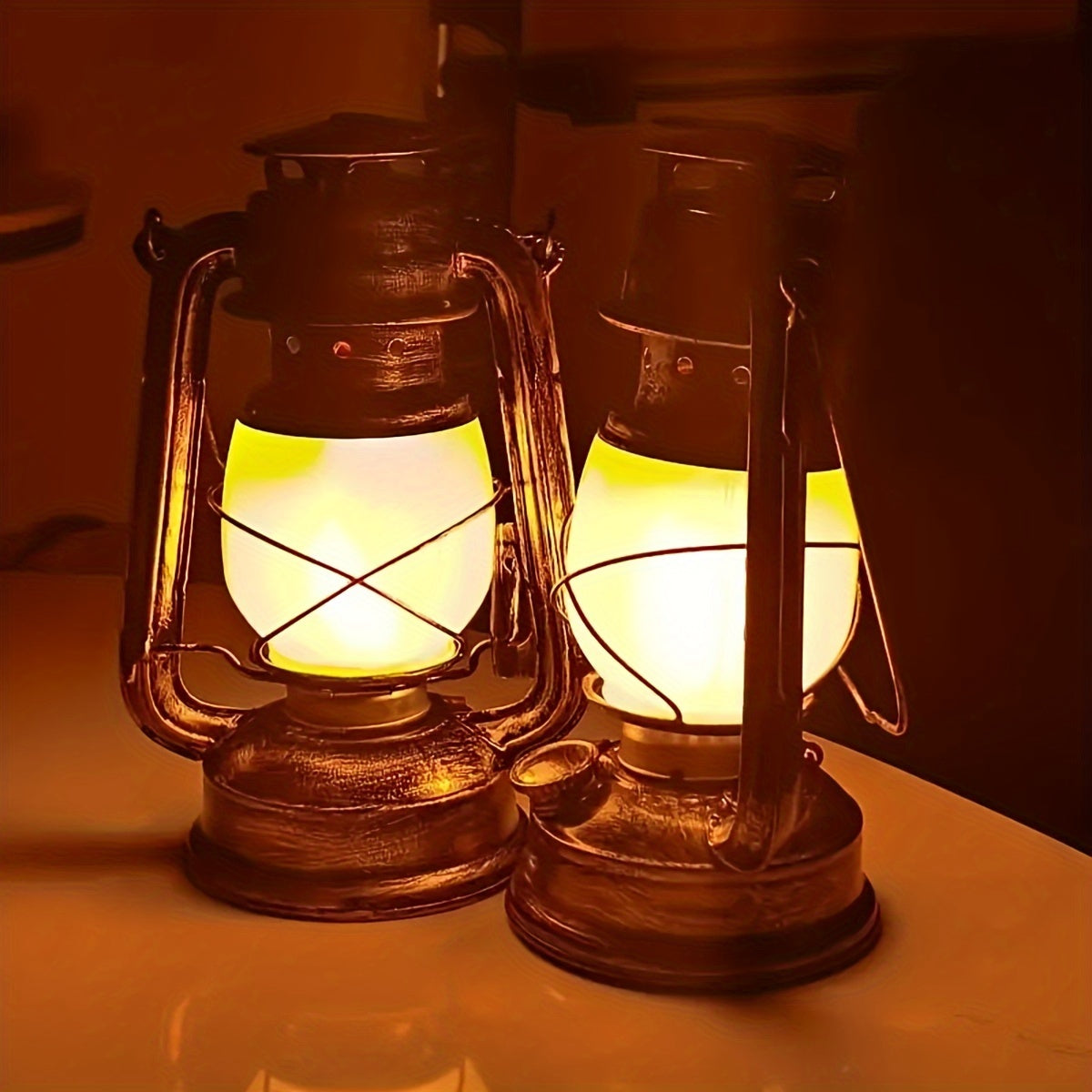 Retro Lantern - Rechargeable LED Lantern with Flame Light Effect, Antique Copper Finish