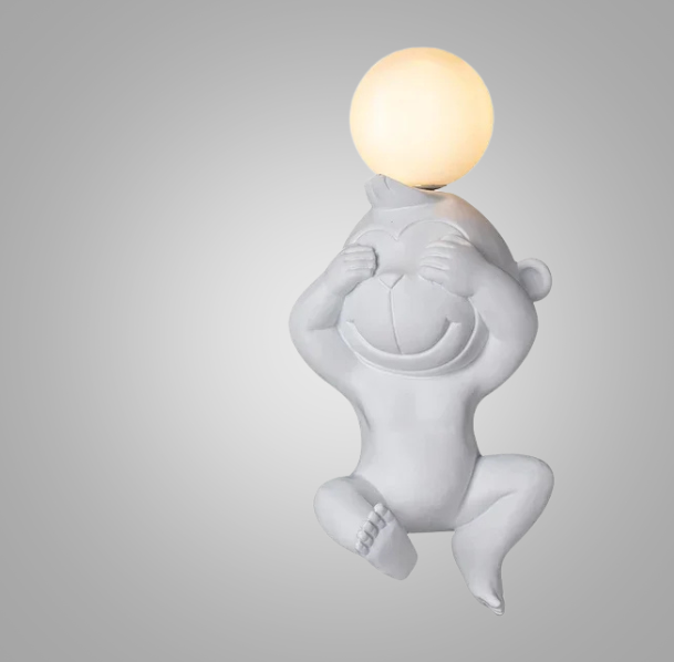 PlayfulGlow - Grappige Aap Wandlamp met Melkglas – Decoratieve LED Lamp