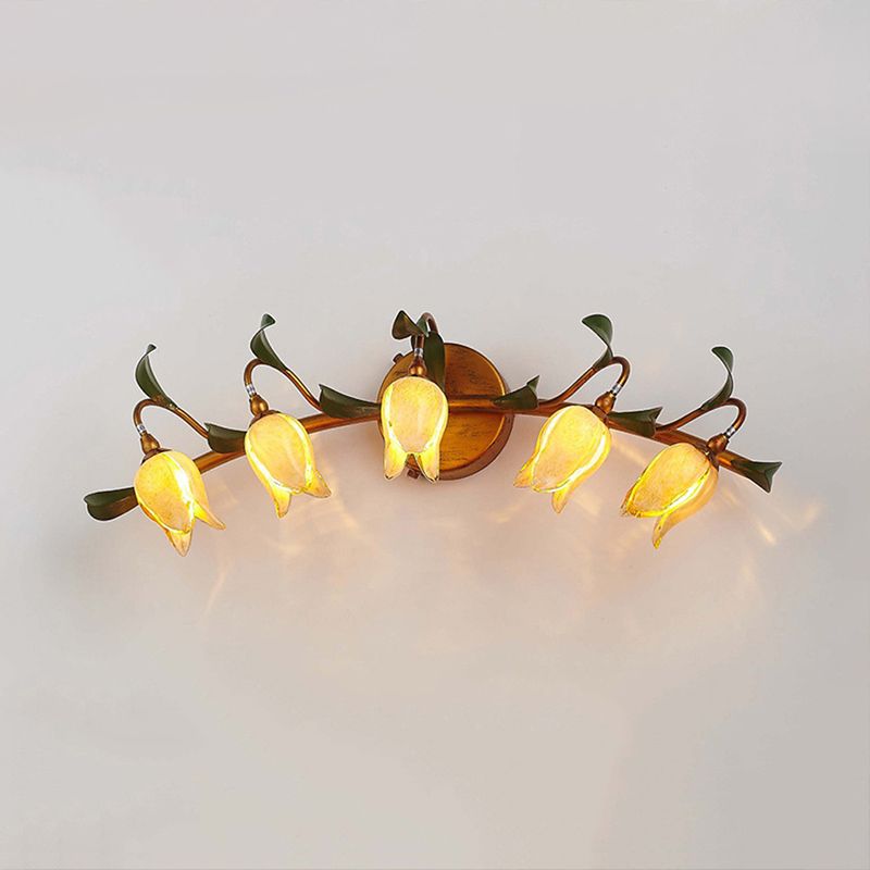 Vintage Bloem LED Wall Light Copper Bathroom Bedroom Metal Glass 3/5 Lamps