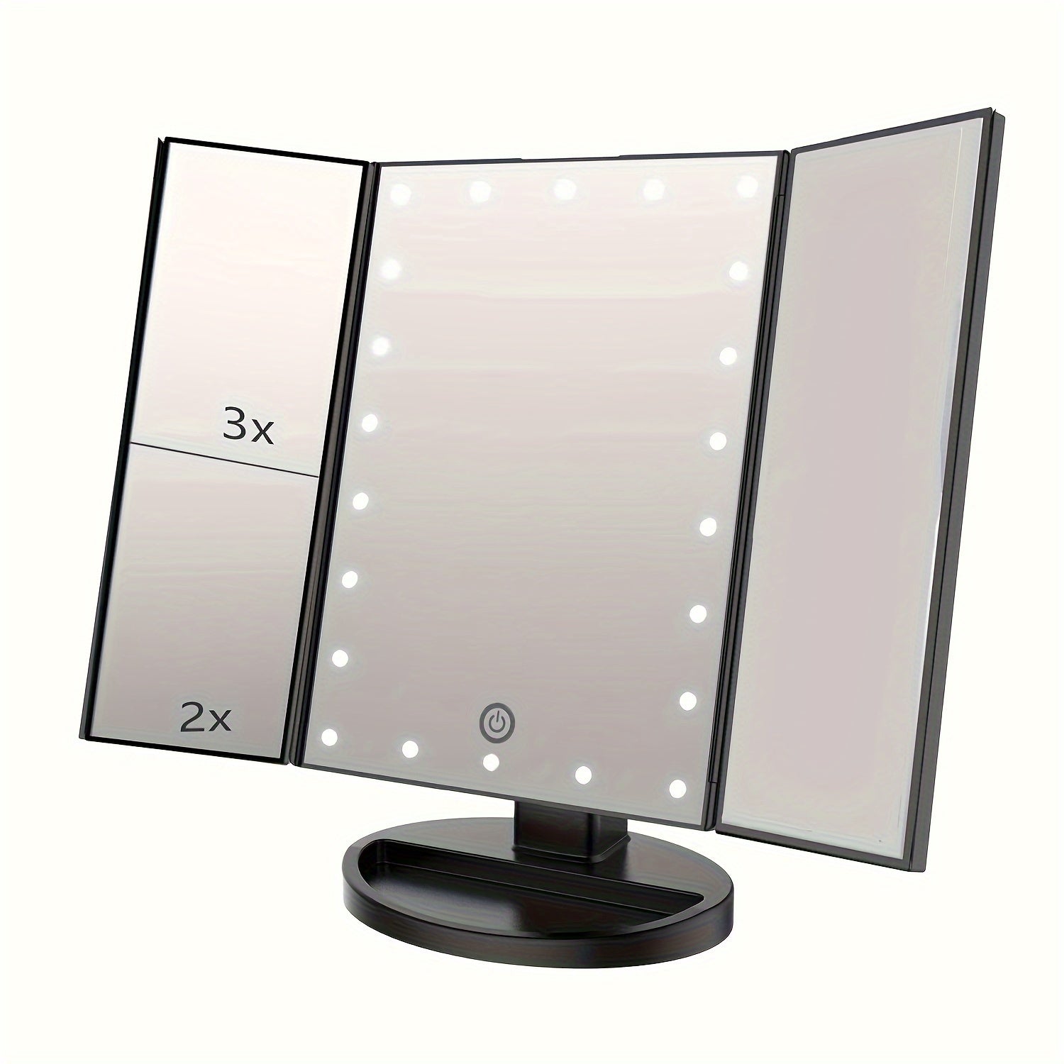 Tri-fold Verlichte Make-up Spiegel met 3x/2x Vergroting, 21 LED's en Touchscreen – 180 Graden Draaibare Tafelspiegel voor Reizen