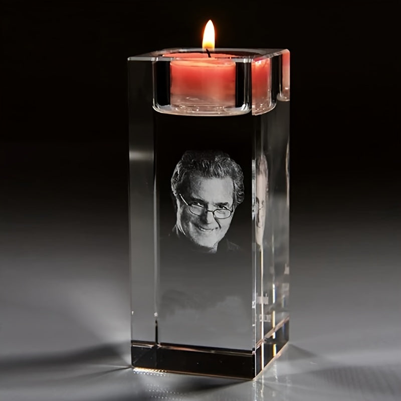 Gepersonaliseerde Glazen Fotokandelaar - Aanpasbaar Cadeau voor Bruiloft, Verjaardag of Feestdagen - Decoratief Art Deco Glas