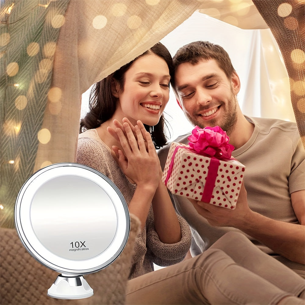 JESLED 10X Vergrotende Make-up Spiegel met 360° Rotatie en Zuignap – Verlichte Reisspiegel voor Thuis en Tafelgebruik