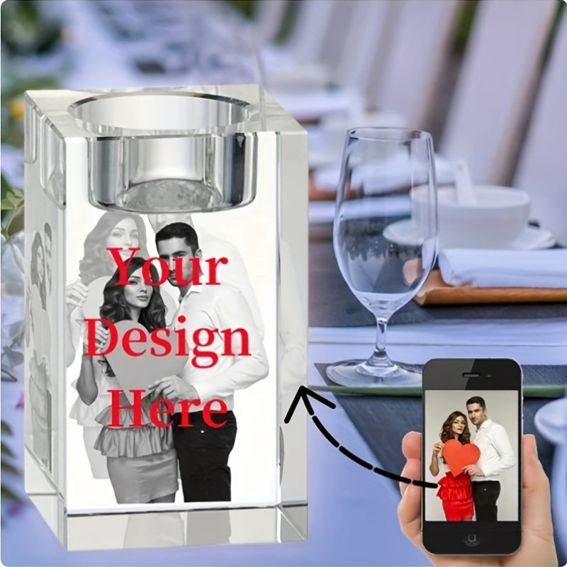 Gepersonaliseerde Glazen Fotokandelaar - Aanpasbaar Cadeau voor Bruiloft, Verjaardag of Feestdagen - Decoratief Art Deco Glas