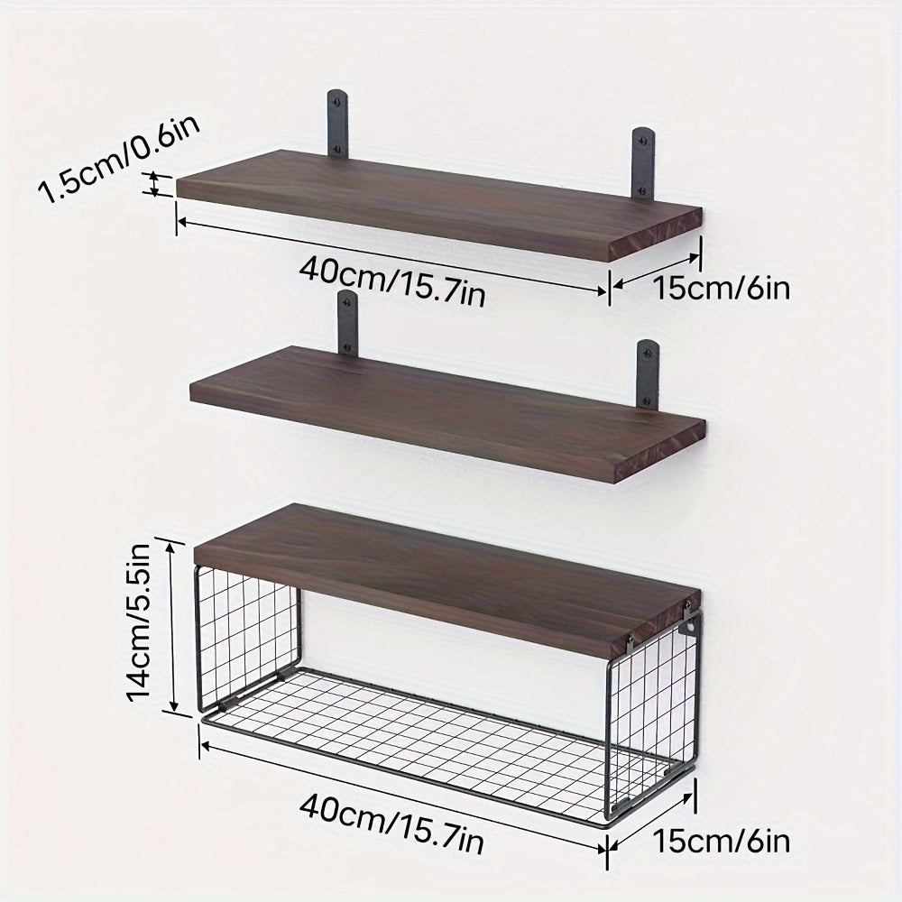 ShelfSet - Houten Drijvende Opbergrekken - Set van 3 Badkamer Planken