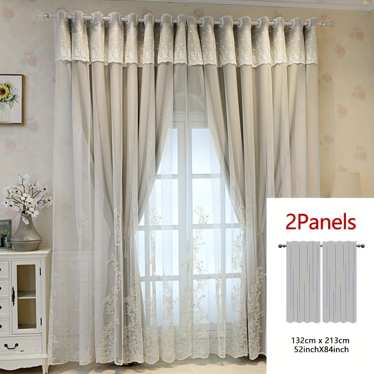2 Pezzi Tenda Ricamata con Fate Elfiche - Pannelli di Tenda Traslucidi con Tessuto Integrato e Anelli