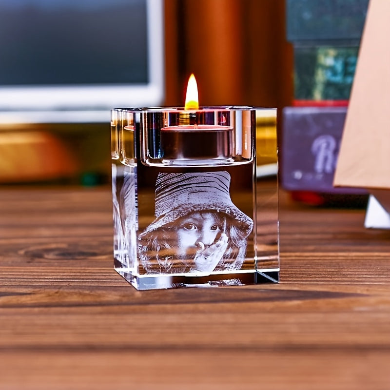 Gepersonaliseerde Glazen Fotokandelaar - Aanpasbaar Cadeau voor Bruiloft, Verjaardag of Feestdagen - Decoratief Art Deco Glas