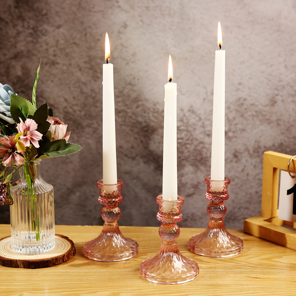 Pink Crystal Candle Holders - Romantic Decoration for Christmas and Holidays