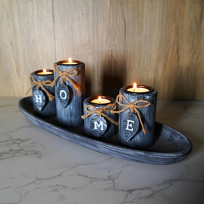 Vintage Wooden Candlestick Set - Stylish Table Decoration for Holidays and Occasions