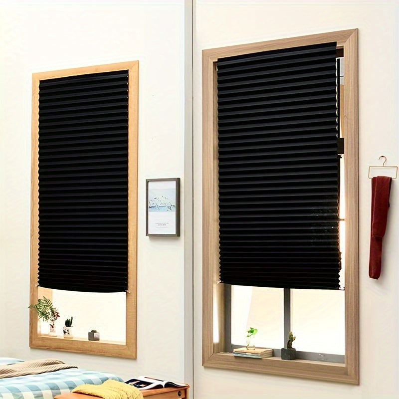 Black Pleated Roller Blind - Blackout Without Drilling, Customizable for Bedroom and Living Room