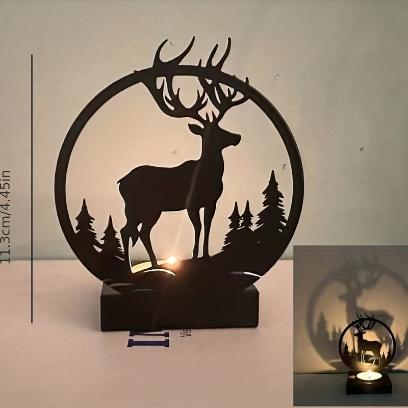 Zwart IJzeren Hert Kaarsenhouder - Creatieve Kerstdecoratie