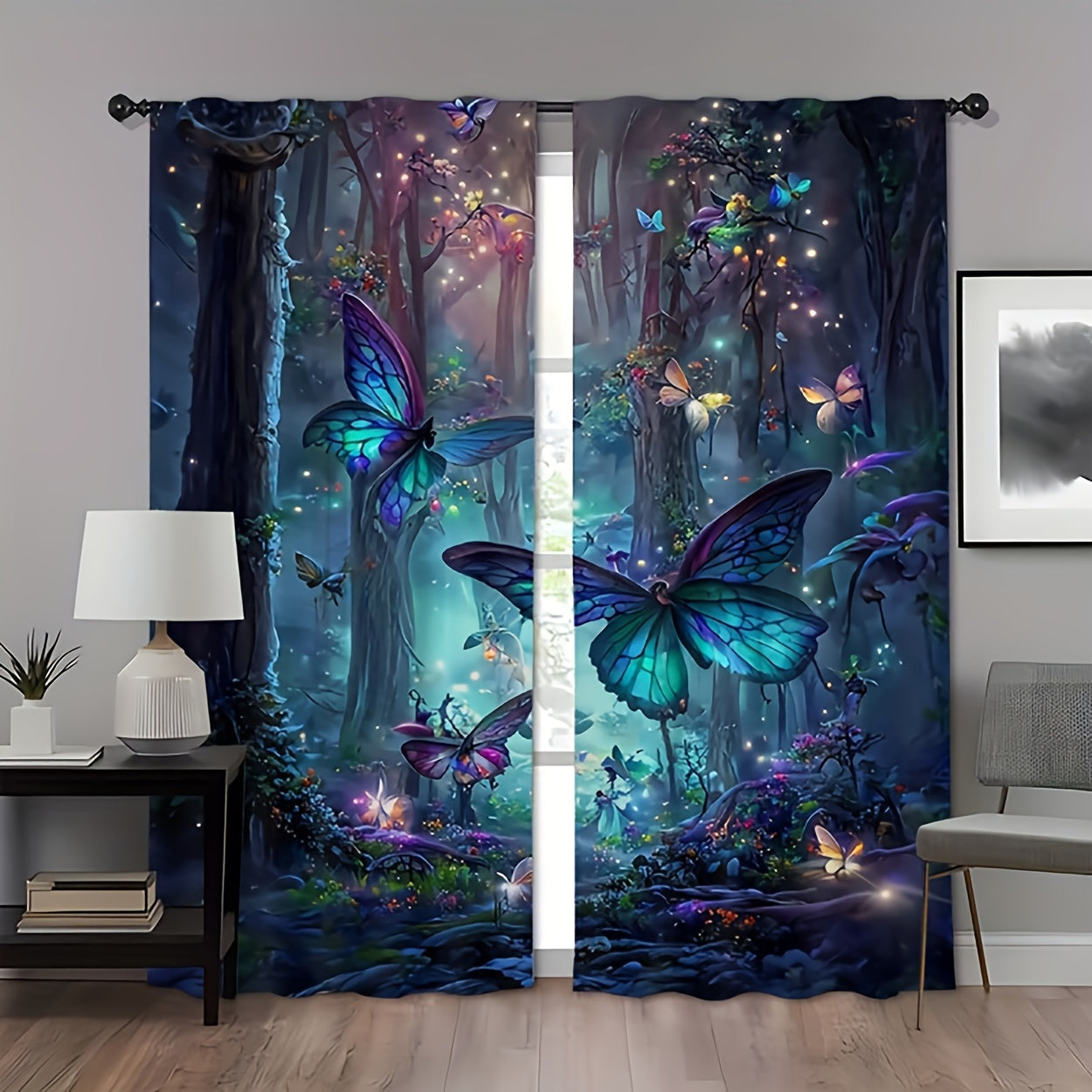 Forest Butterfly Verduisterende Gordijnen - 2 Stuks Lichtdoorlatende Gordijnpanelen voor Woonkamer en Slaapkamer