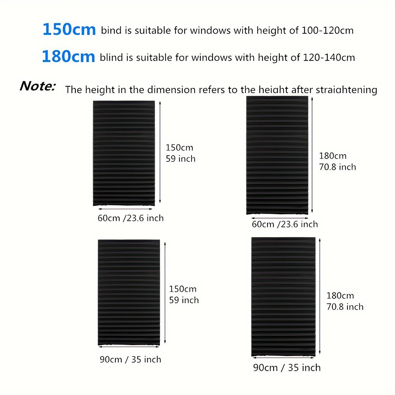 Black Pleated Roller Blind - Blackout Without Drilling, Customizable for Bedroom and Living Room