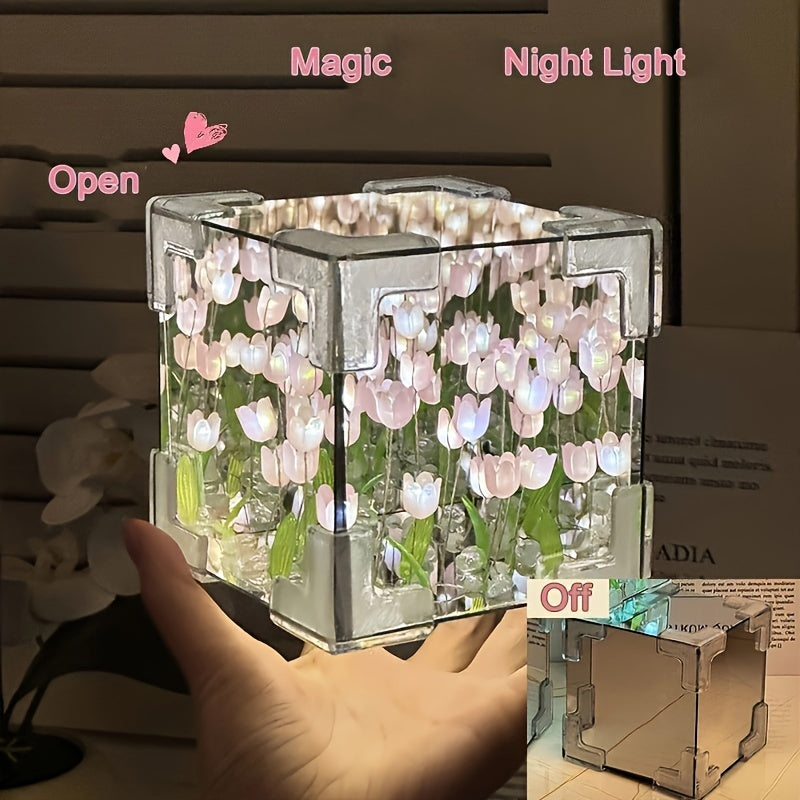 TulipGlow - Handgemaakte Tulpen LED Nachtlamp en Spiegel
