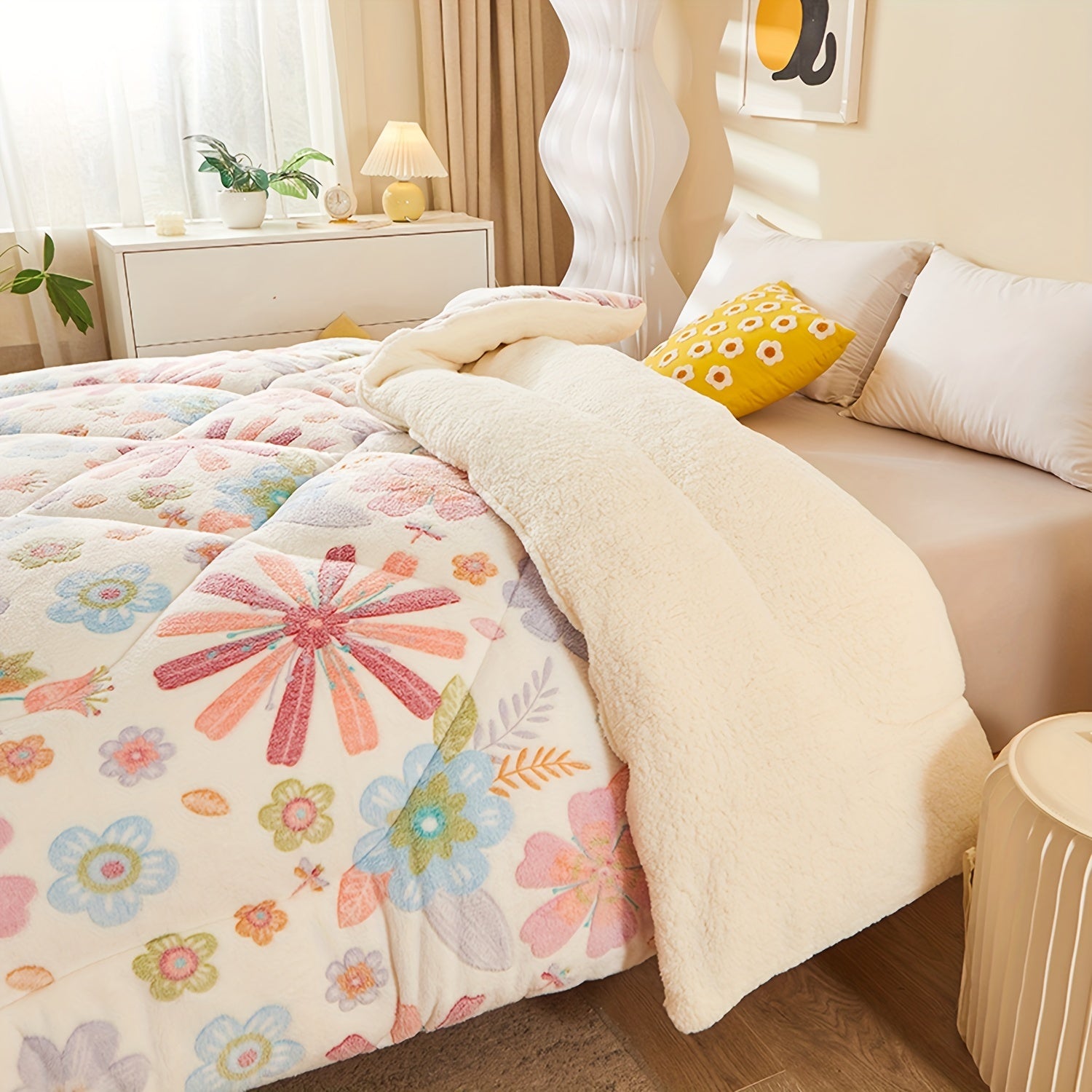 Soft Floral Fleece Winter Duvet – Warm Polyester Cover for Autumn and Winter, Suitable for Bedrooms and Guest Rooms