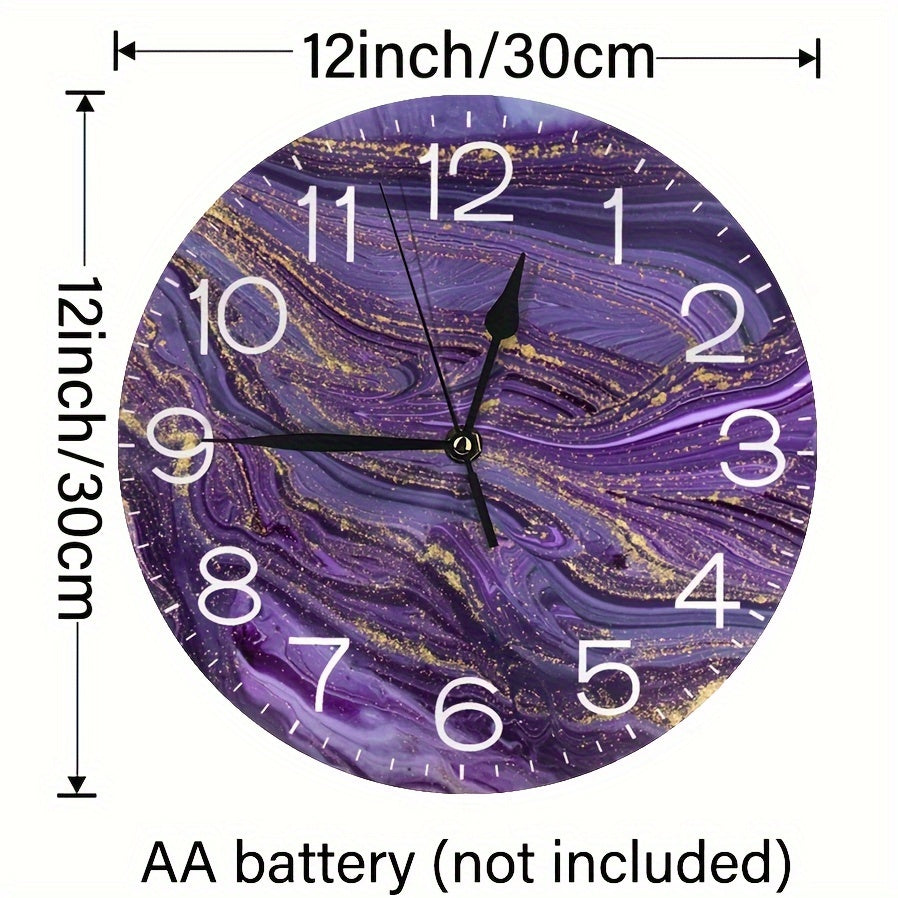 VioletGlow - Moderne Paarse Wandklok met Gouden Accenten, Abstract Design