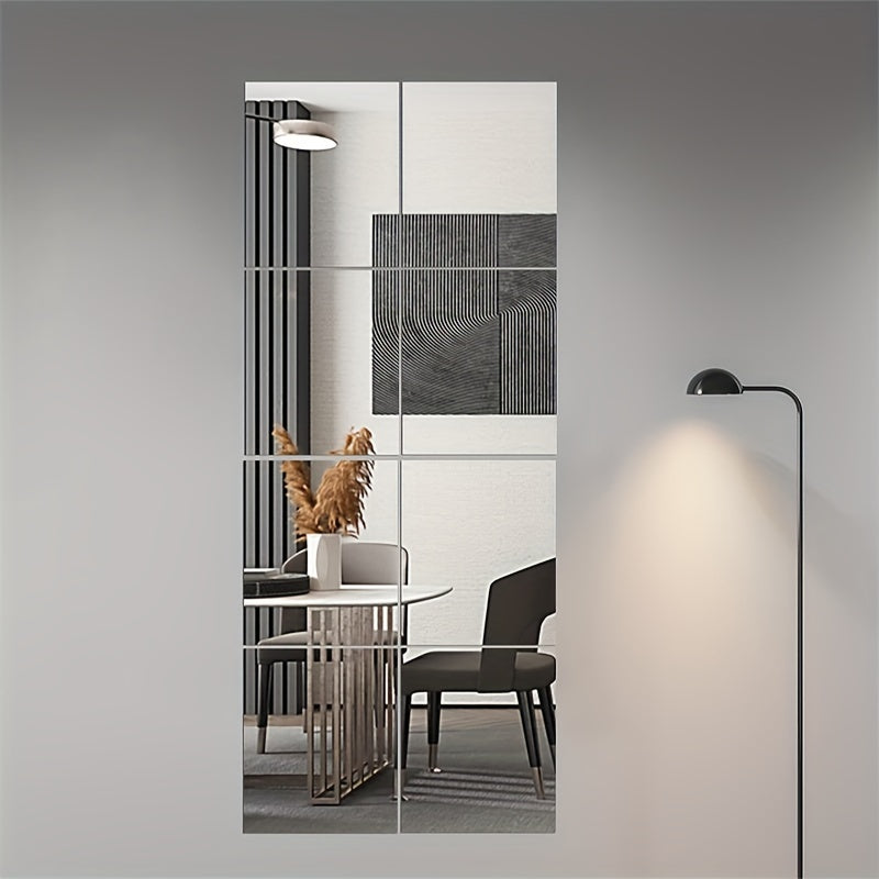 8-delige Set 3D Acryl Spiegeltegels - Breukvast, Zelfklevende Decoratie voor Woonkamer, Slaapkamer, Kantoor & Keuken