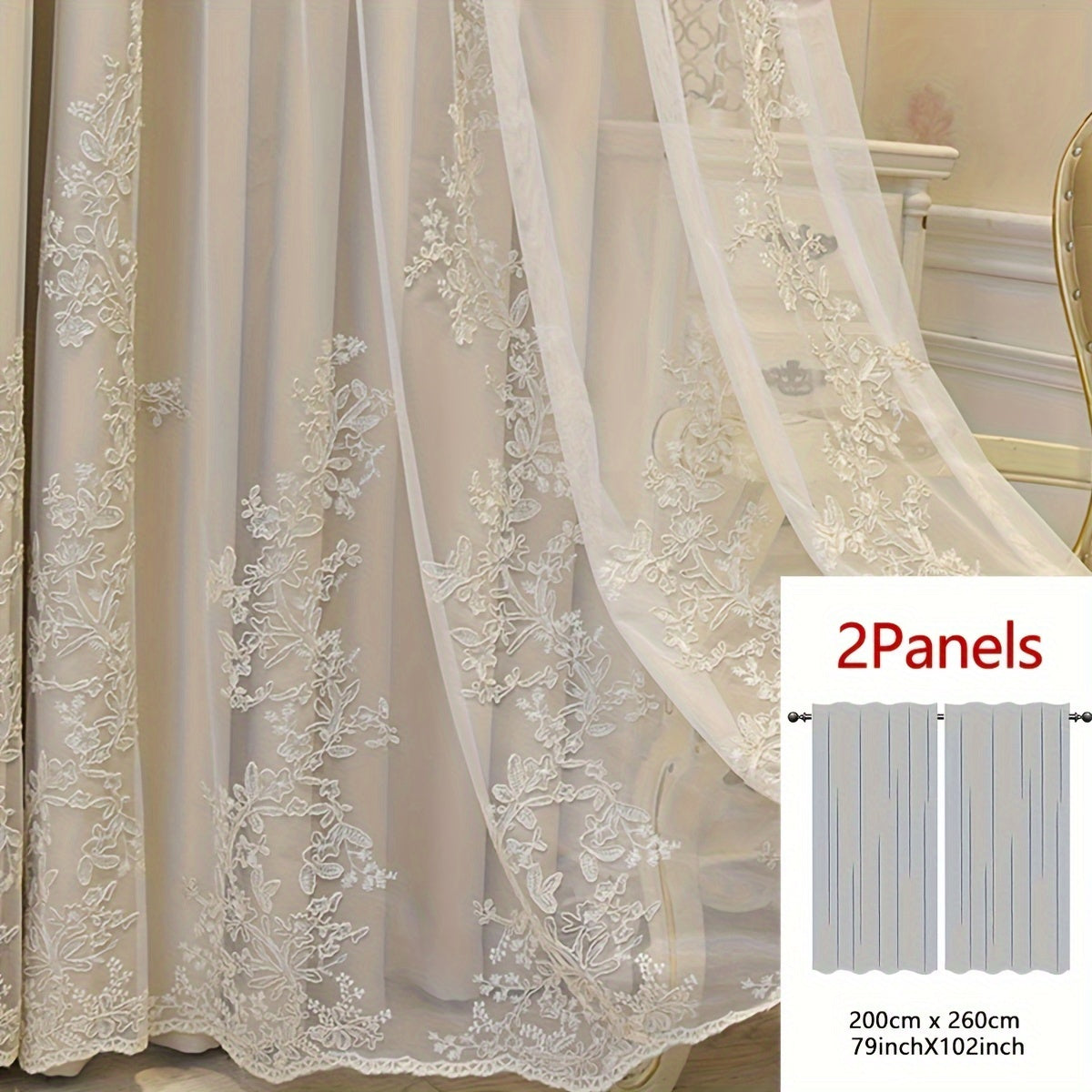 2 Pezzi Tenda Ricamata con Fate Elfiche - Pannelli di Tenda Traslucidi con Tessuto Integrato e Anelli