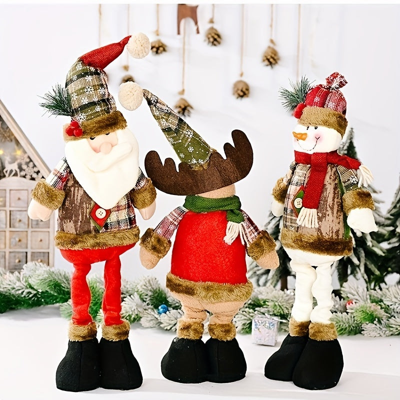 FestiveDecor - 3 Stuks Kerstversiering: Kerstman, Sneeuwpop & Eland Beeldjes