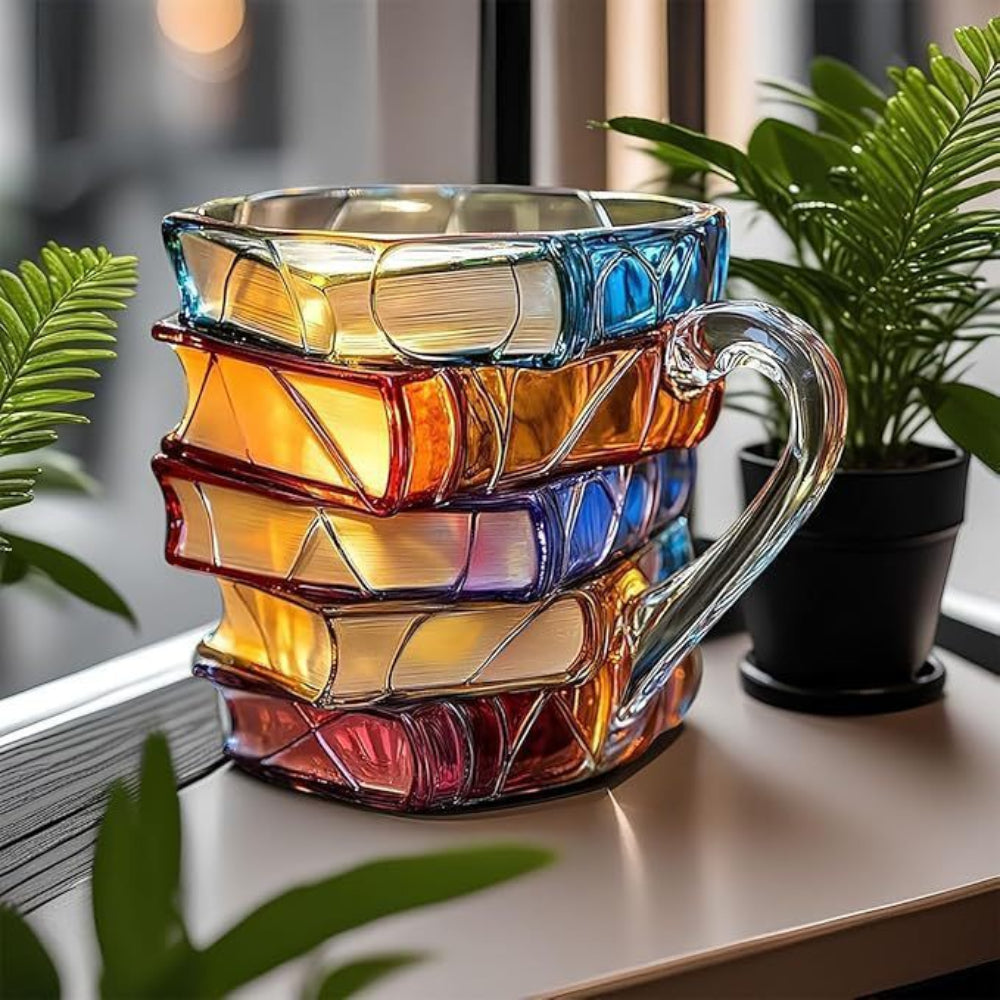 3D Book Mug Hand-Painted Literary Coffee Cup Heat-Resistant Glass 1