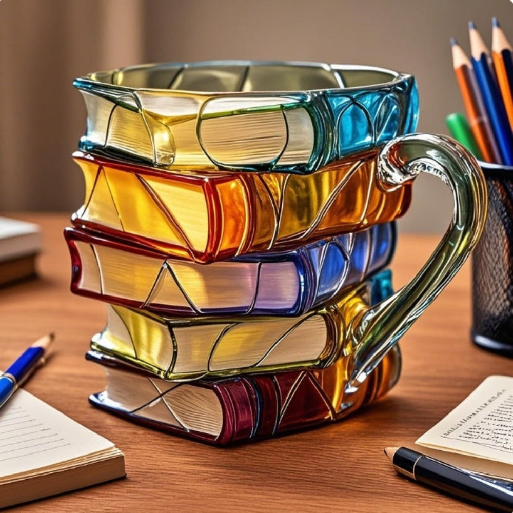 3D Book Mug Hand-Painted Literary Coffee Cup Heat-Resistant Glass 2