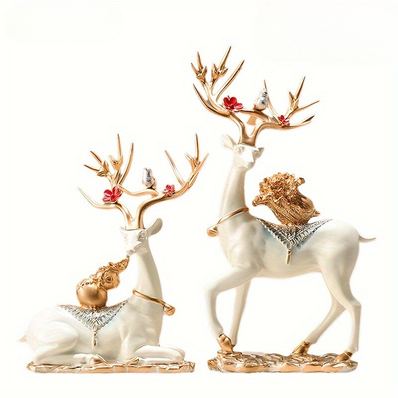 DeerDecor - 2-Delige Vintage Kerst Herten Figuurtjes Set