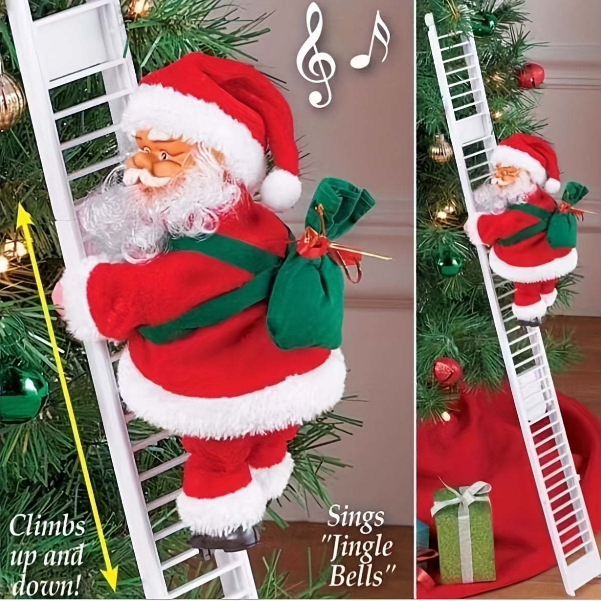SantaLadder - Zingende & Klimmende Kerstman Decoratieset op Batterijen