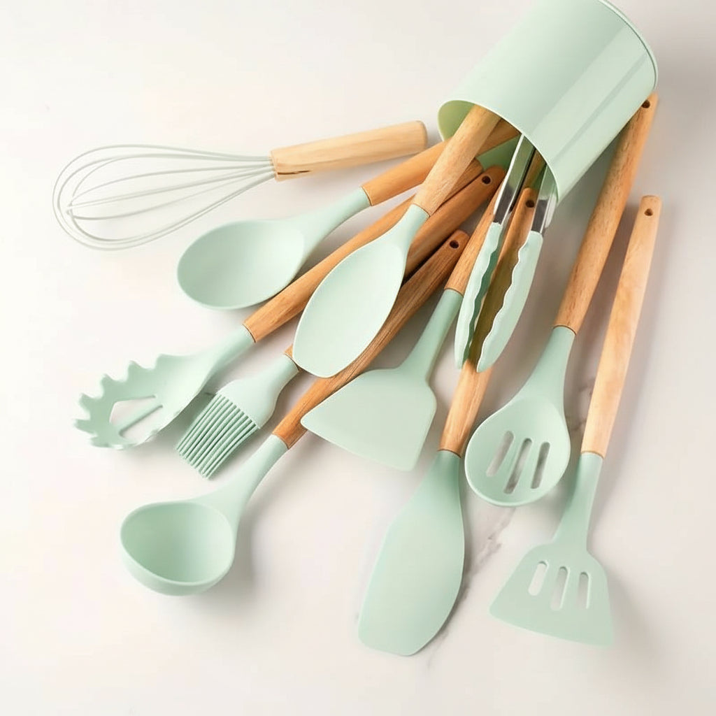 Keukengerei Set Siliconen Houten Handvatten Hittebestendig